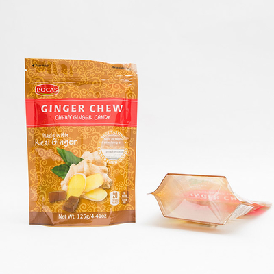 escudete de la parte inferior de Ginger Chew With Window And del bolso de la bolsa del caramelo de 125g PE80 PET12