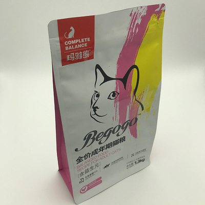 bolso de empaquetado del alimento para animales 1.3kg con el escudete del lado de la parte inferior de Cat Food Stand Up Flat de la cremallera