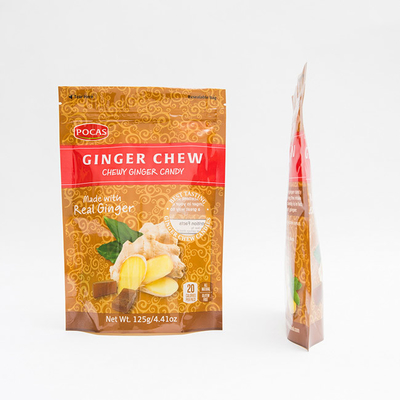 escudete de la parte inferior de Ginger Chew With Window And del bolso de la bolsa del caramelo de 125g PE80 PET12