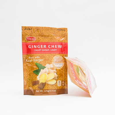 escudete de la parte inferior de Ginger Chew With Window And del bolso de la bolsa del caramelo de 125g PE80 PET12