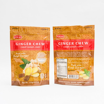 escudete de la parte inferior de Ginger Chew With Window And del bolso de la bolsa del caramelo de 125g PE80 PET12