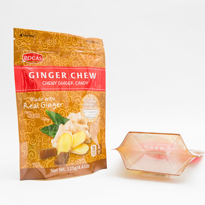 escudete de la parte inferior de Ginger Chew With Window And del bolso de la bolsa del caramelo de 125g PE80 PET12